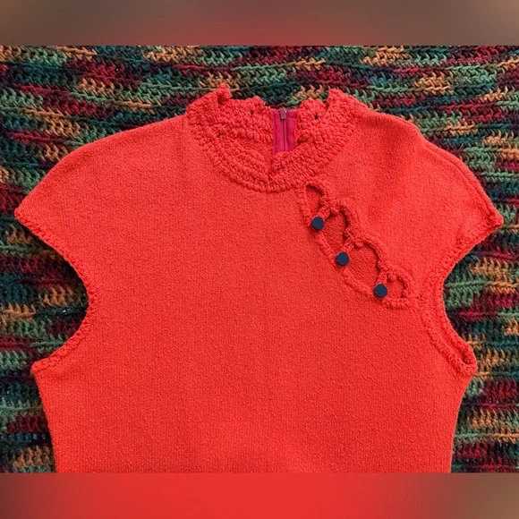 ❌SOLD❌Vintage 60’s Miss Dolphin California Orange Knit Mini Body GoGo Dress Sz M - Picture 2 of 5
